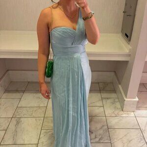 Badgley Mischka Blue Draped One-Shoulder Evening Gown – Women’s Size 8